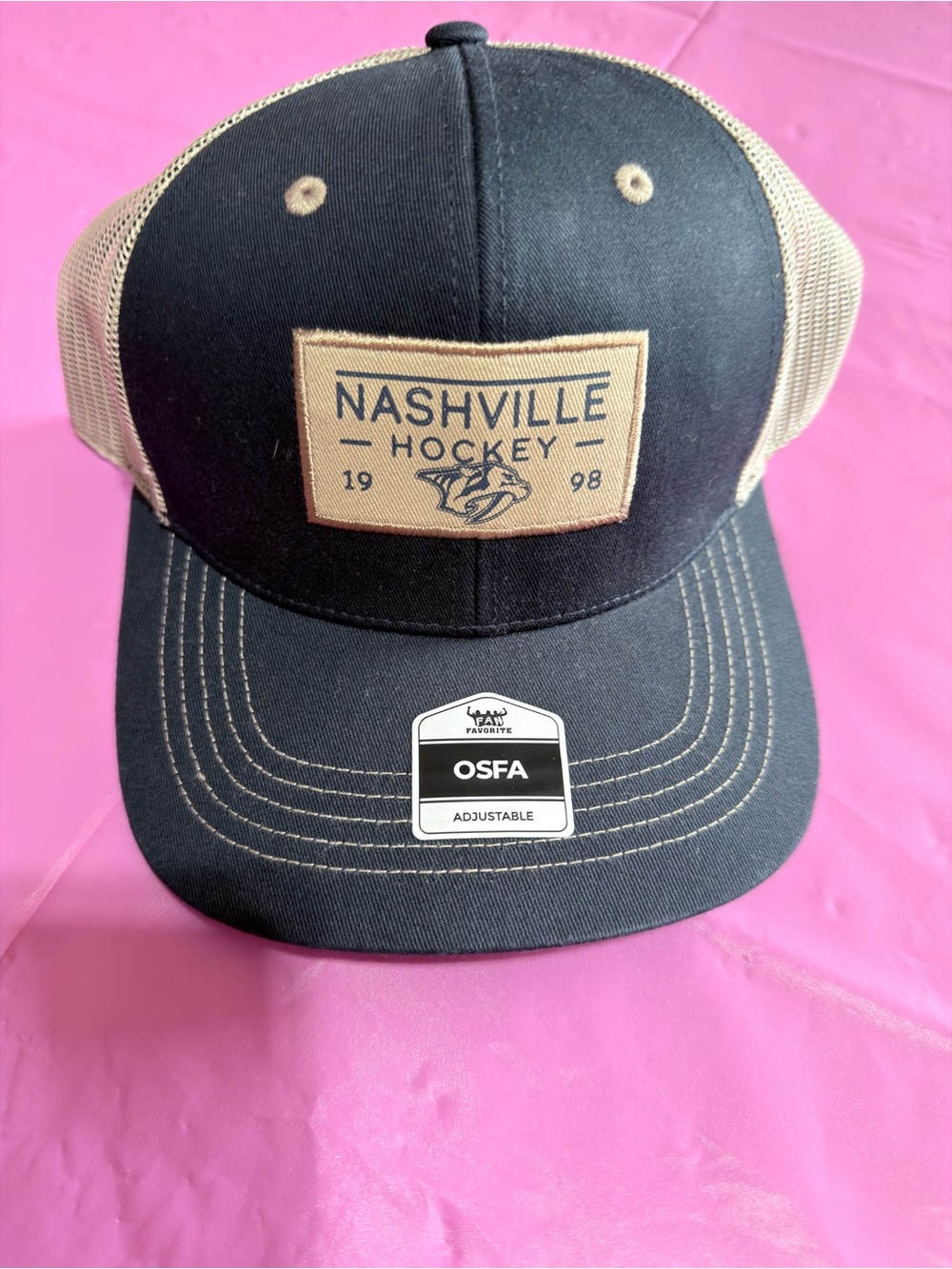 Adult Nashville Hockey Black and Tan Trucker Hat Snap Back